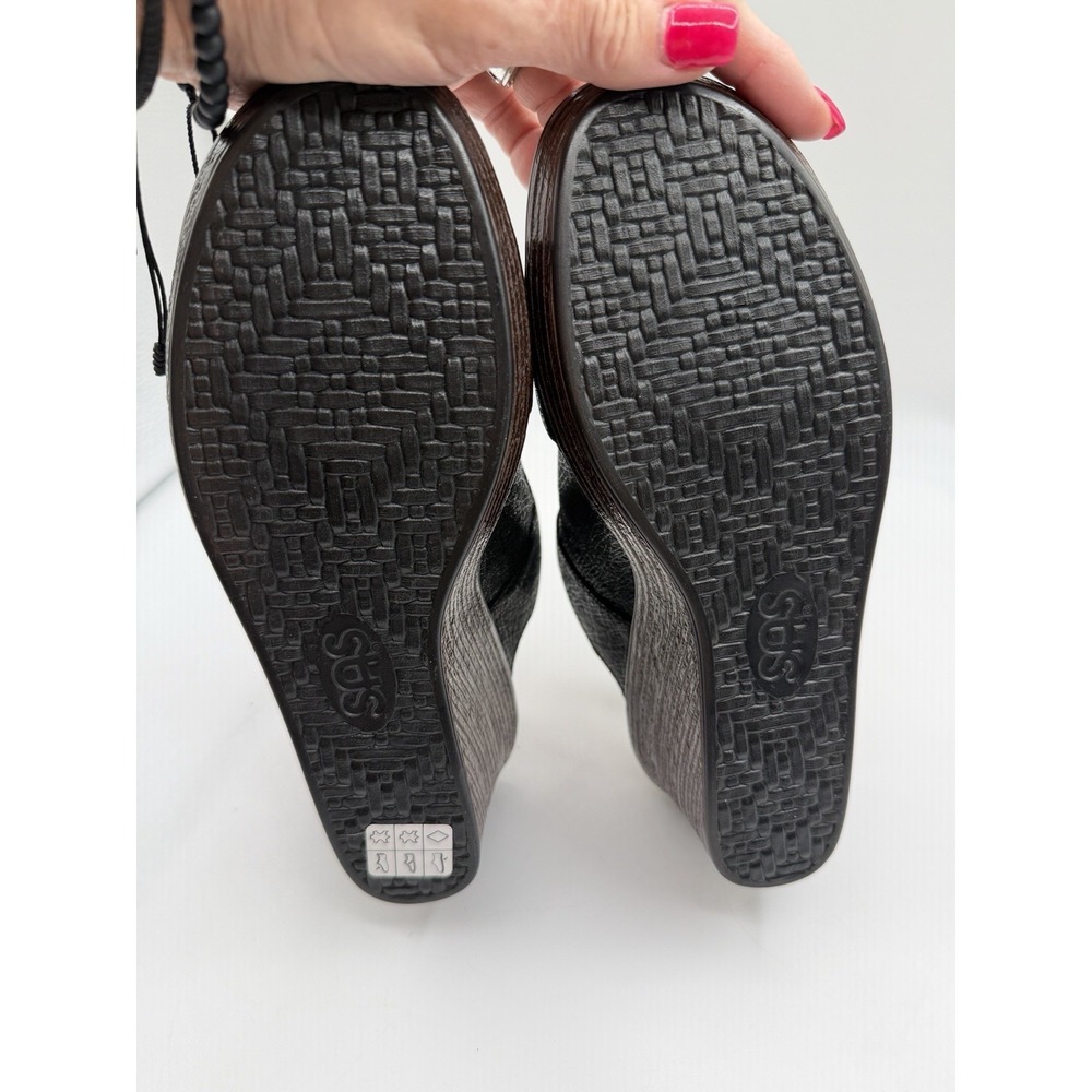 SAS Ginger Wedge Sandal,Women's 7.5 M,Black Leather Adjustable Straps,NEW/DEFCTS - Picture 10 of 16